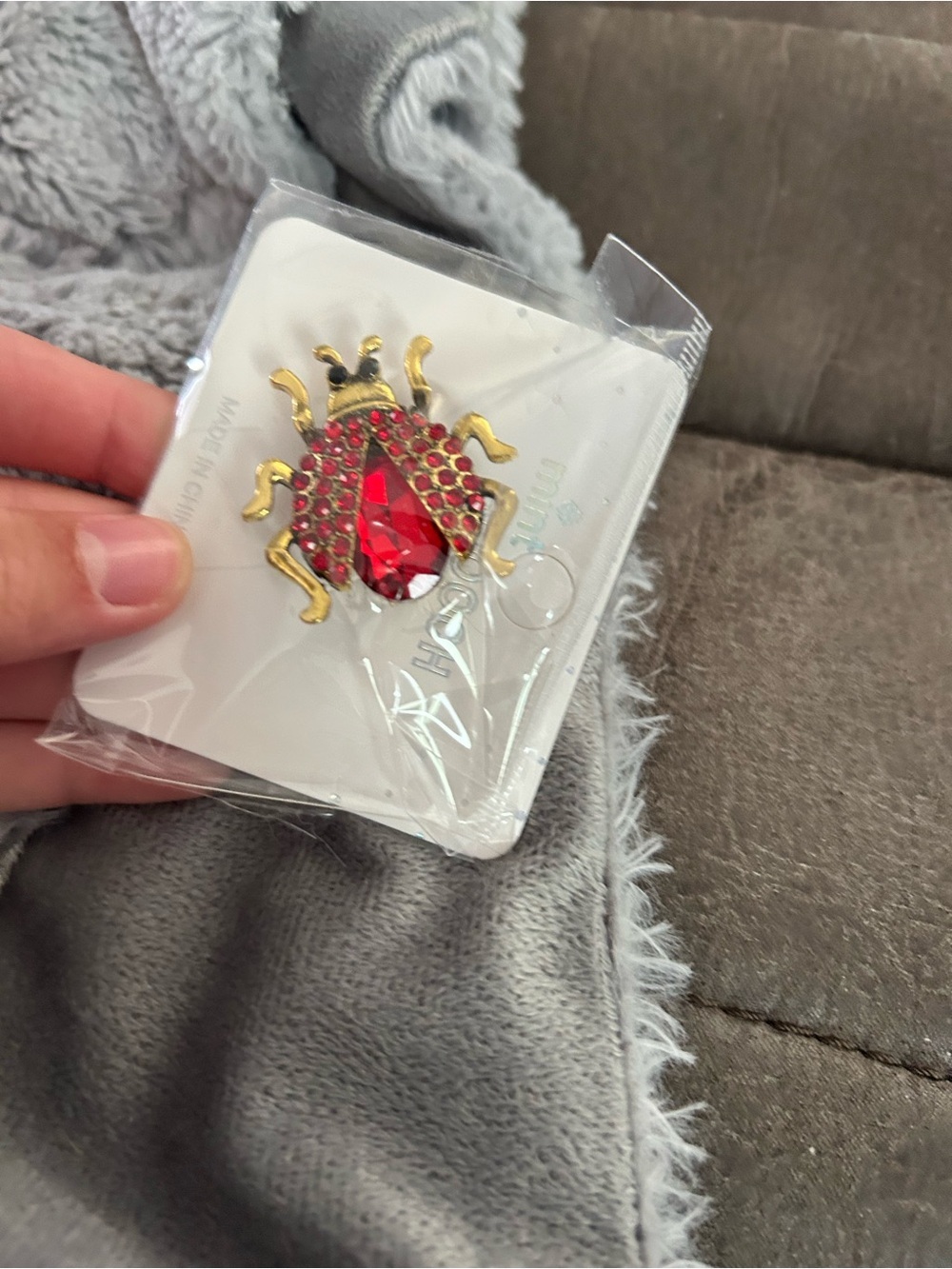 4/$50 Gold Tone Red Crystal Beetle Brooch